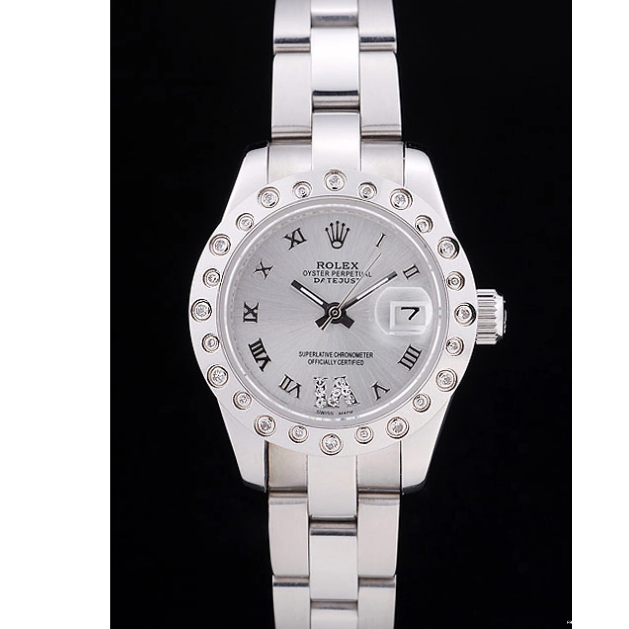 Aaa replica watch Polished Silver Silver Diamonds Dial Rolex Bezel Datejust 7474 0823